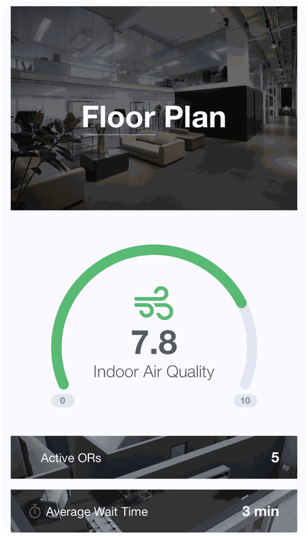Reflow floor plan view with an indoor air quality gauge